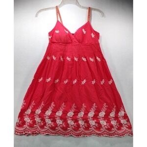 Lia Lee Pink Floral Embroidered Smocked Empire Waist Summer Dress Womens